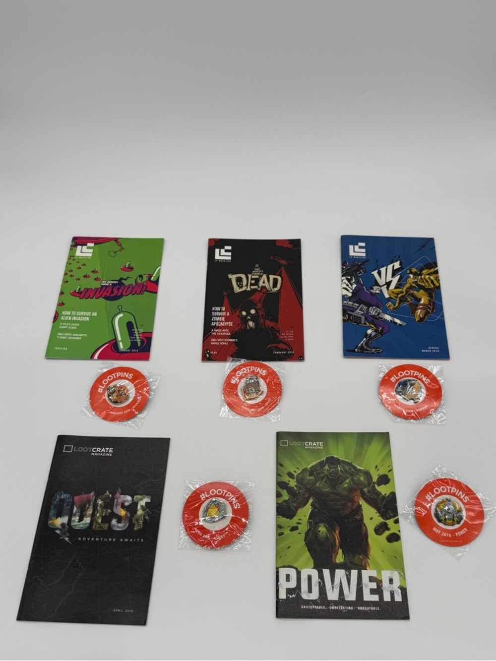 Loot Crate Magazine and Pins January through May 2016